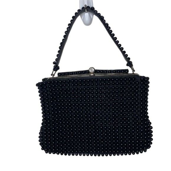 Vintage Handbags - Vintage 50s 60s 70s 1950s 1960s 1970s black beaded purse retro antique